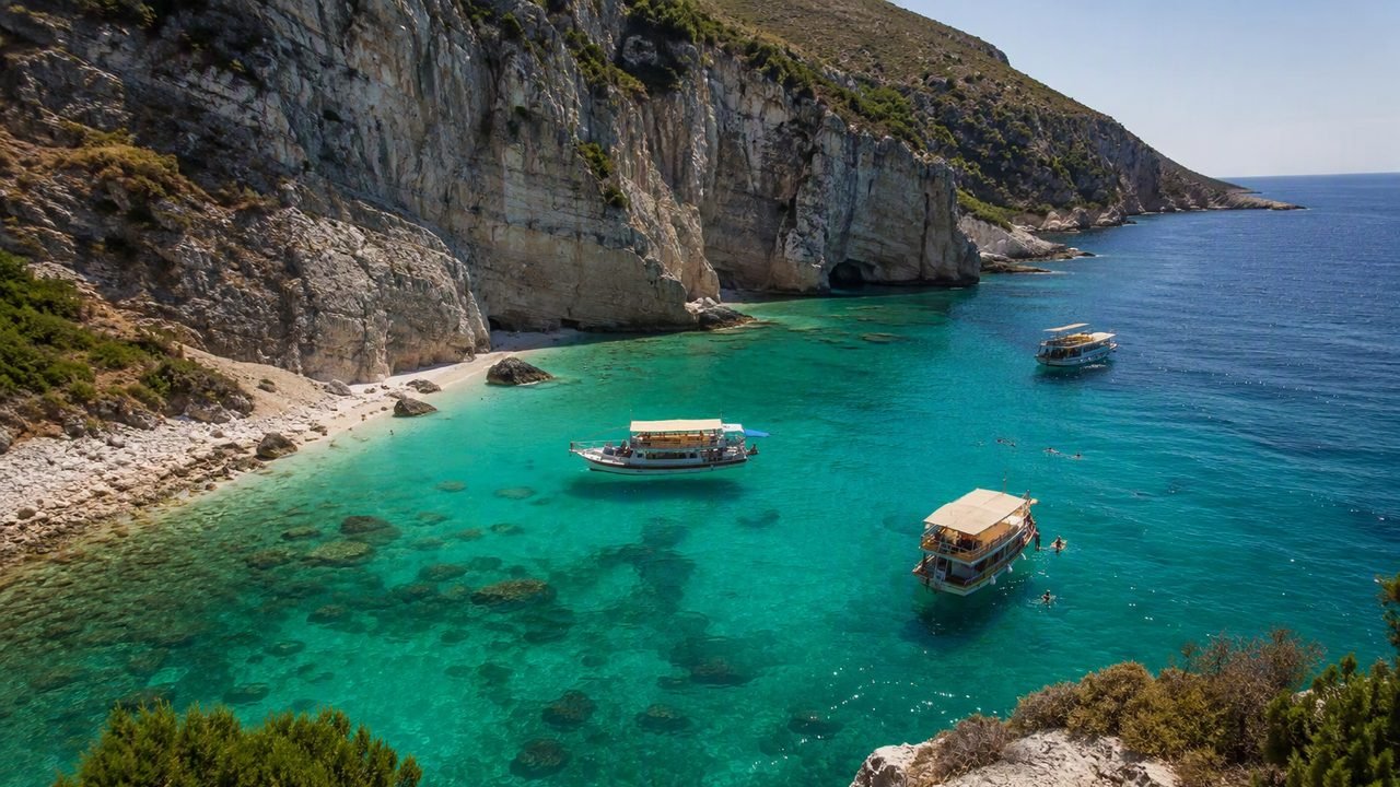 Grama Bay in Albania: caletta di ciottoli bianchi e acqua turchese sotto le scogliere del Karaburun