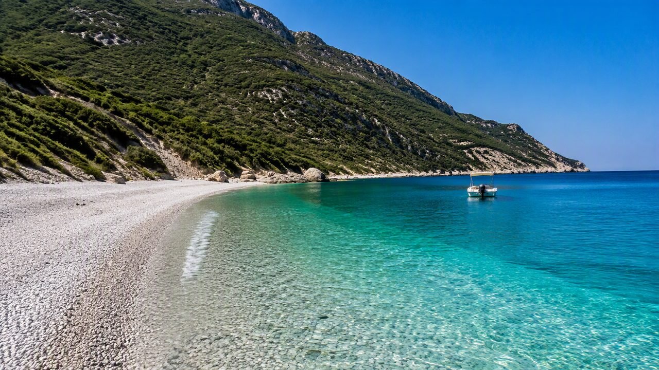 Spiagge selvagge della penisola del Karaburun nella baia di Vlorë, Albania